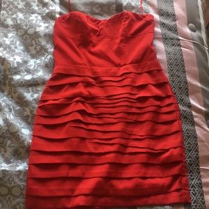 Red strapless dress
